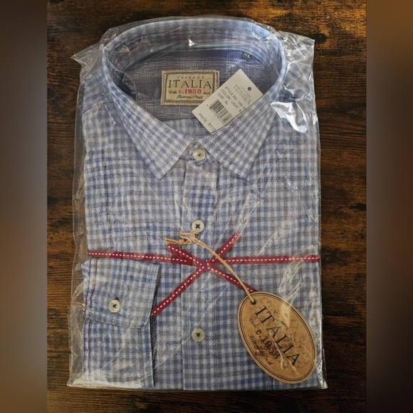 NEW Vintage Italia 1958 Blue White Plaid Paisley Long Sleeve Shirt XL - Picture 15 of 15